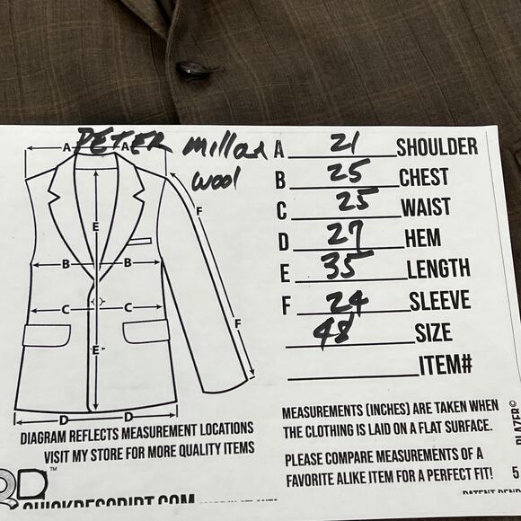 Peter Millar Men's Blazer Sport Coat Jacket Brown Plaid Glen Check‎ Wool 48 - Picture 6 of 16